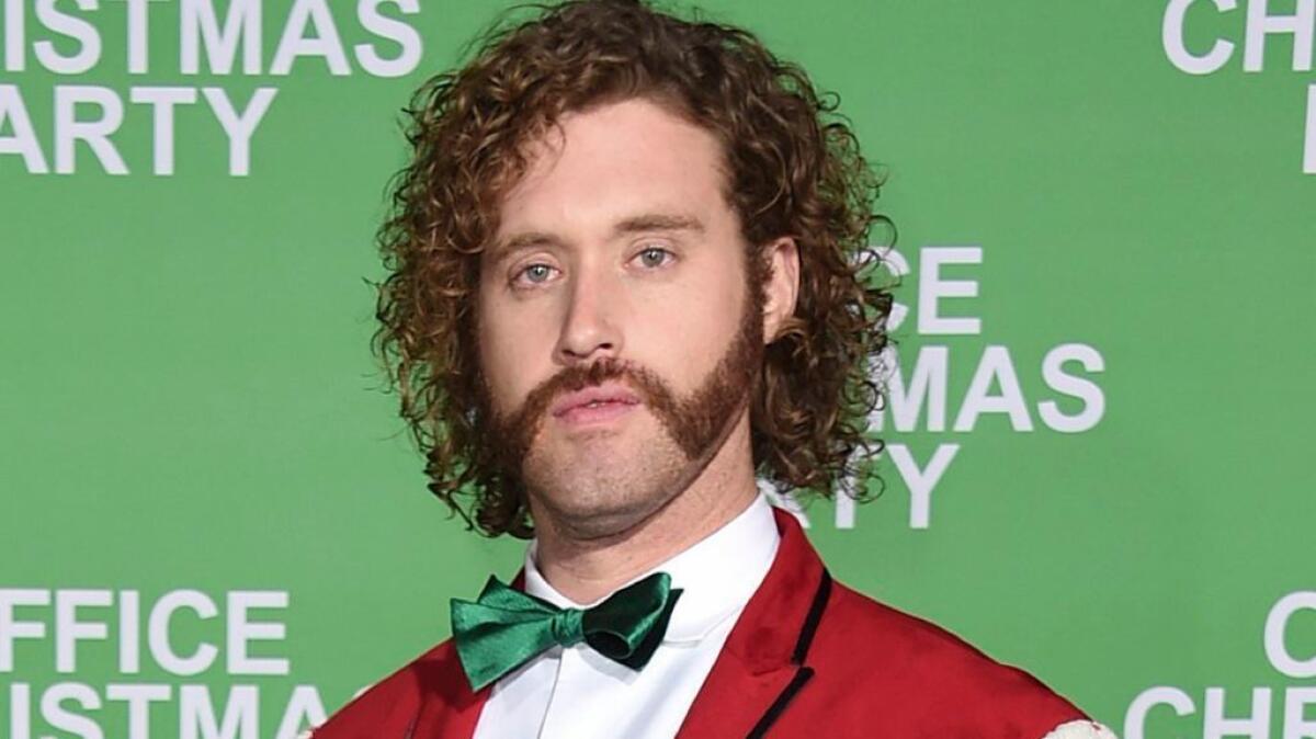 T.J. Miller, pictured at the Dec. 7 Los Angeles premiere of "Office Christmas Party," was arrested Friday morning, but will keep his gig hosting Sunday's Critic's Choice Awards.