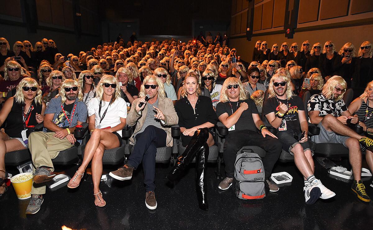 Actress Charlize Theron (center) attends the "Atomic Blonde" San Diego Comic-Con fan screening on July 22, 2017. (Michael Kovac/Getty Images for Focus Features)