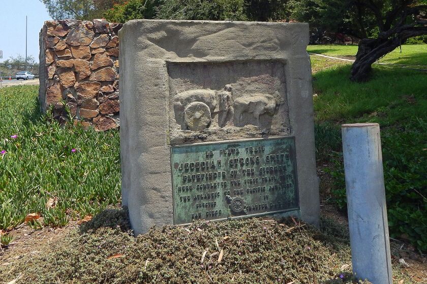 The La Playa Trail marker on Taylor Street in Presidio Park remains in its original location from 1934.