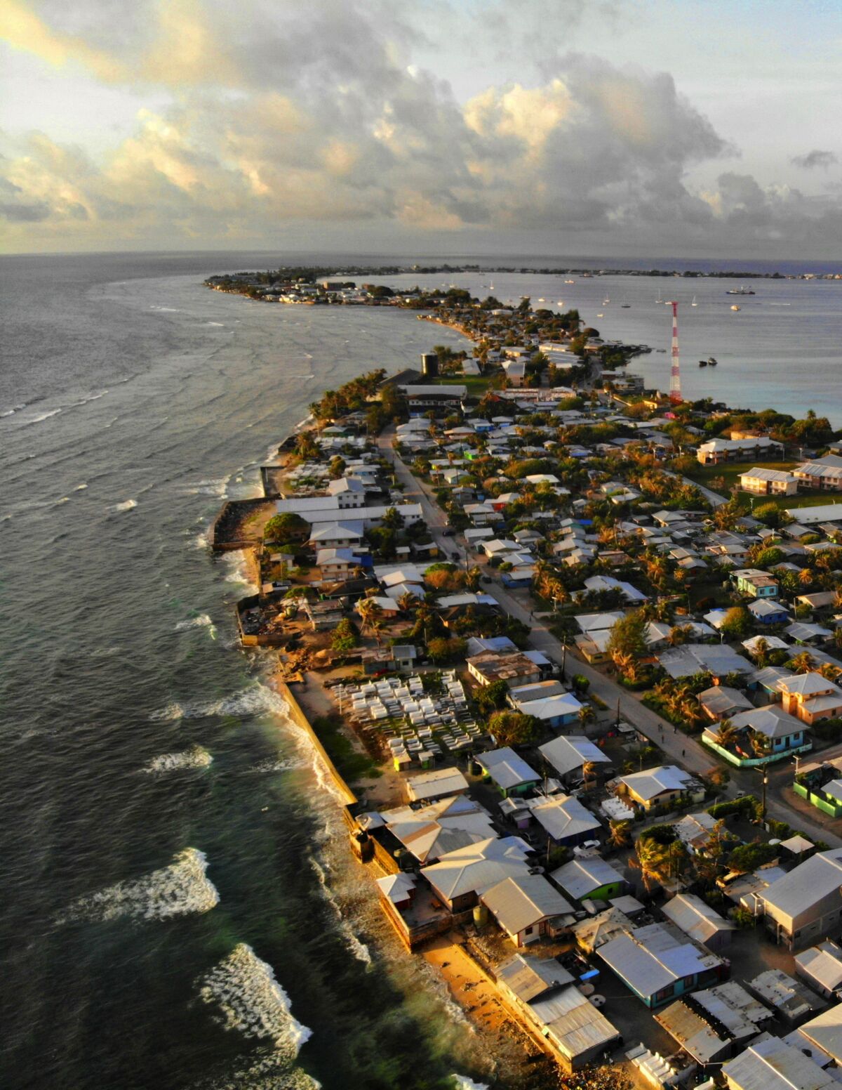 Homes pack an atoll in the Marshall Islands.
