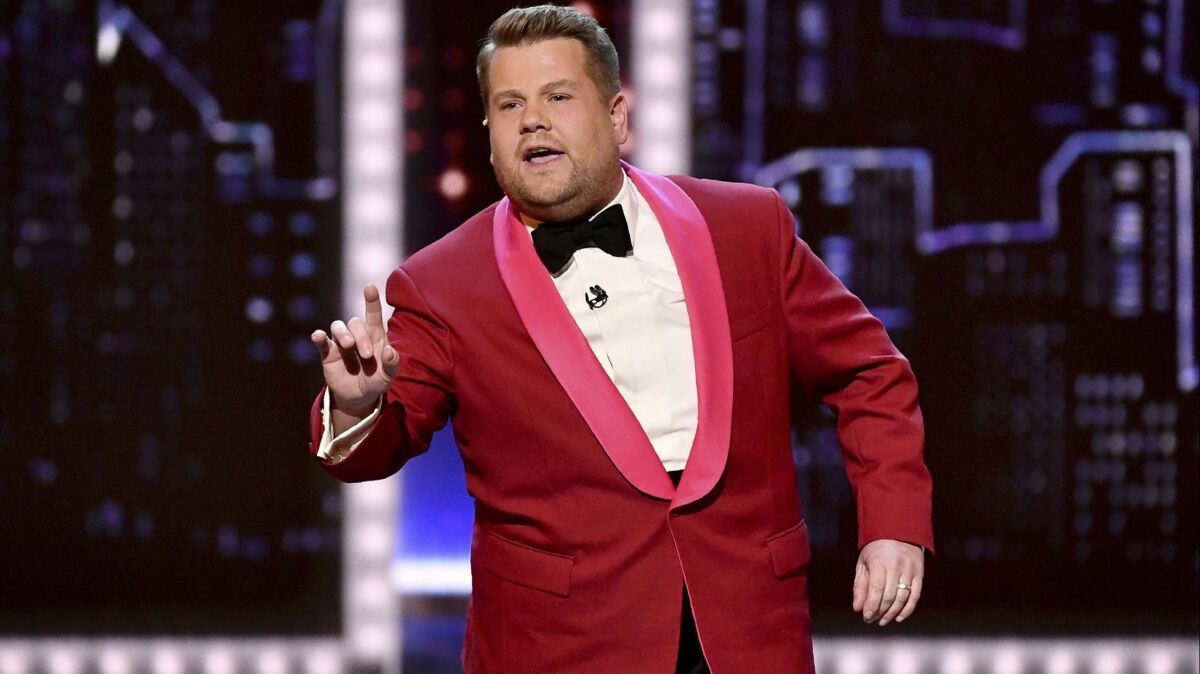 Host James Corden had the Tonys audience laughing.