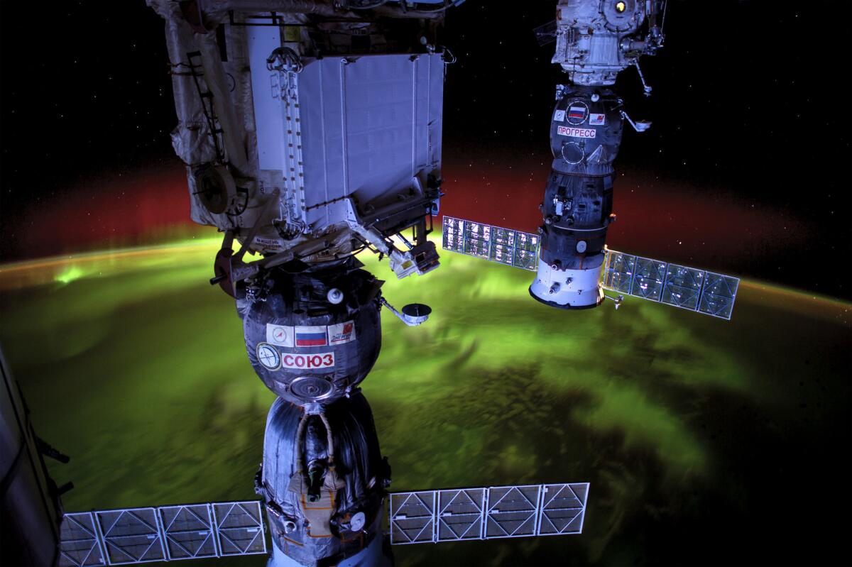 The aurora borealis seen from the International Space Station. (Donald R Pettit)