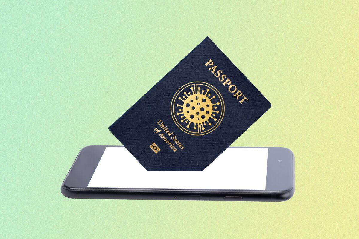 Illustration of a passport and a phone