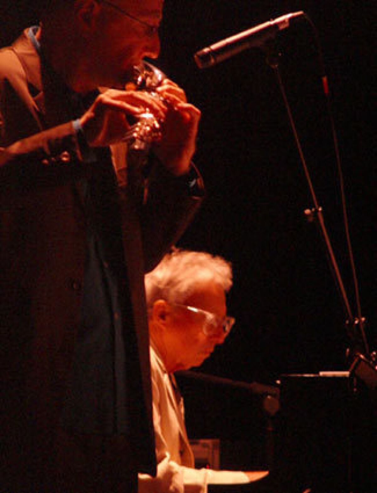 Jon Gibson and Harold Budd perform music together