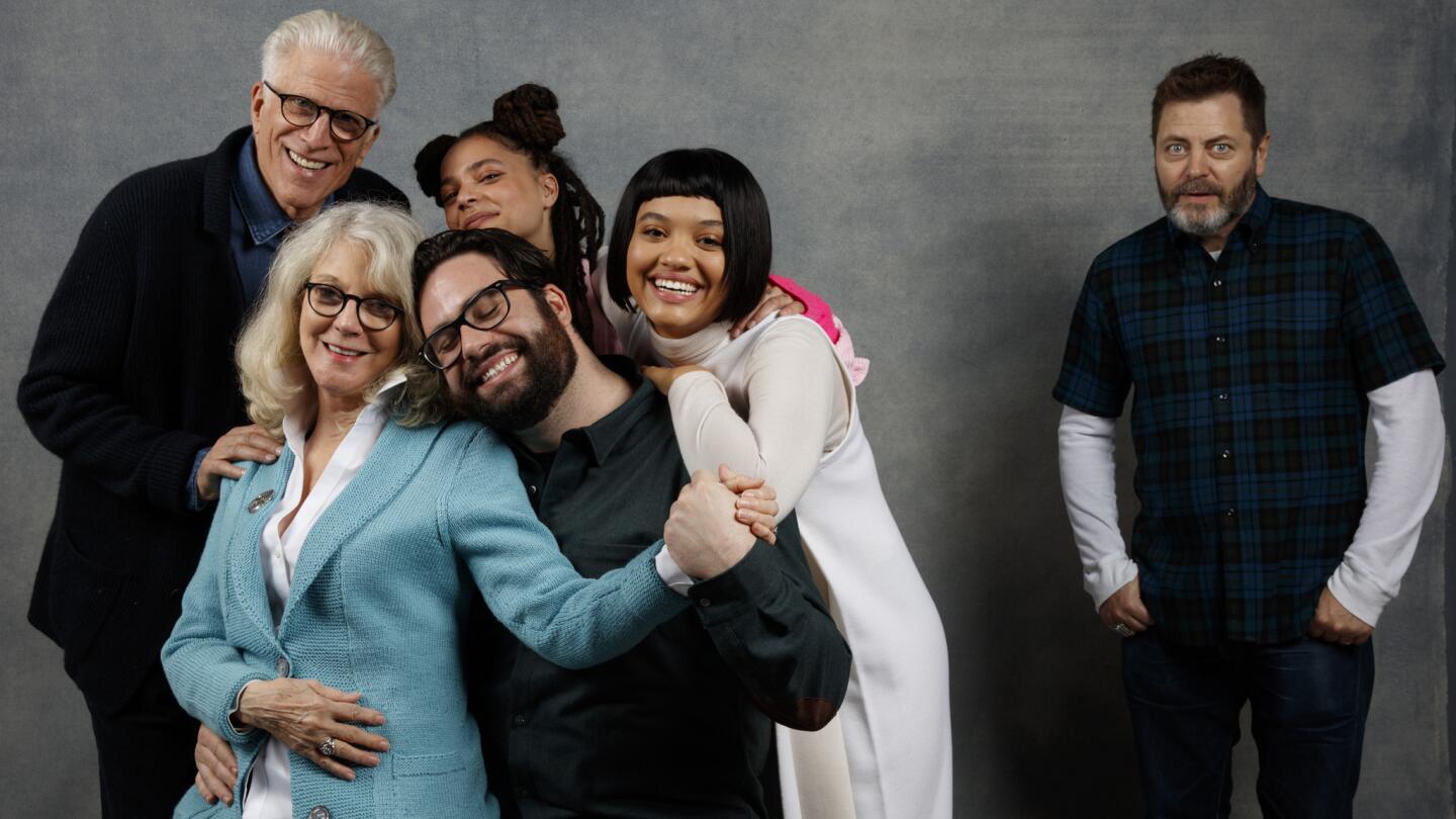 Ted Danson, left, Blythe Danner, writer/director Brett Haley, Sasha Lane, Kiersey Clemons and Nick Offerman from the film "Hearts Beat Loud," photographed in the L.A. Times studio at Chase Sapphire on Main in Park City, Utah. FULL COVERAGE: Sundance Film Festival 2018 »