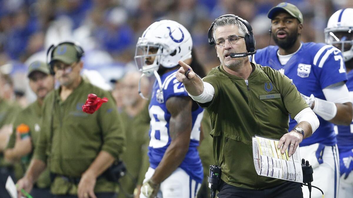 Colts head coach Frank Reich throws the challenge flag during a game against the Jaguars last season.