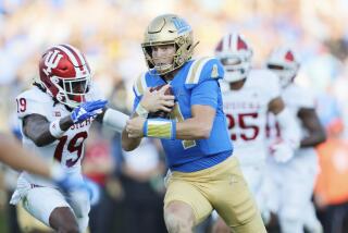 Pasadena, CA - September 14: Indian strong safety Josh Sanguinetti, #19, left, pursuits.