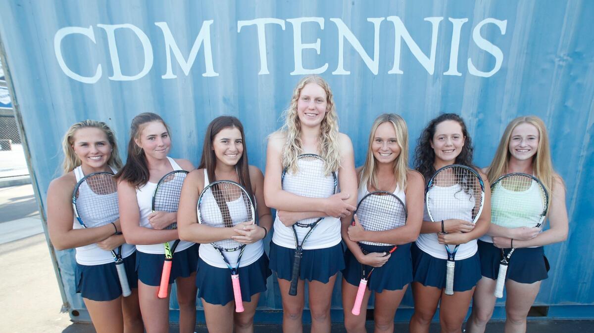 Shaya Northrup, Roxy MacKenzie, Bella McKinney, Lauren Friedman, Brooke Kenerson, Paulina Loredo and Emily Freyman make up the CdM girls' tennis team's doubles crew.
