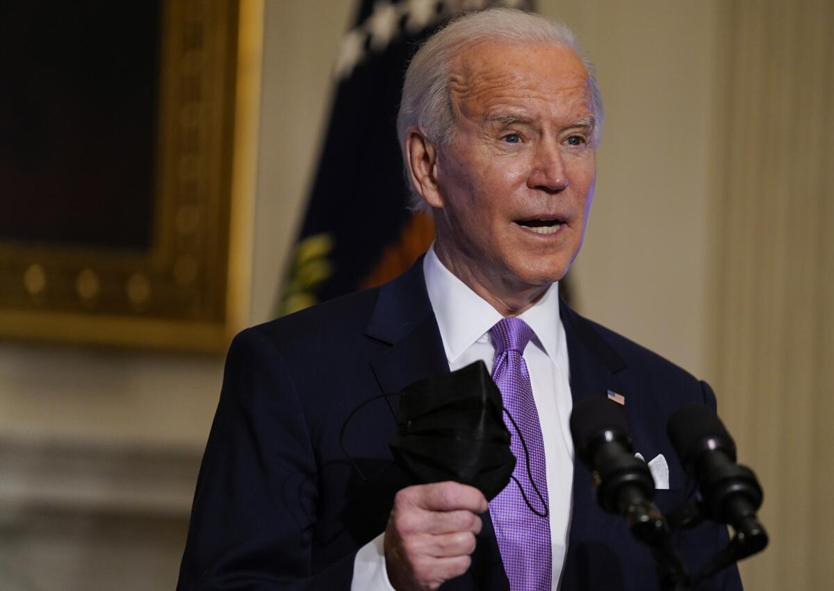 President Biden is encouraging Americans to wear masks to limit the spread of the coronavirus.