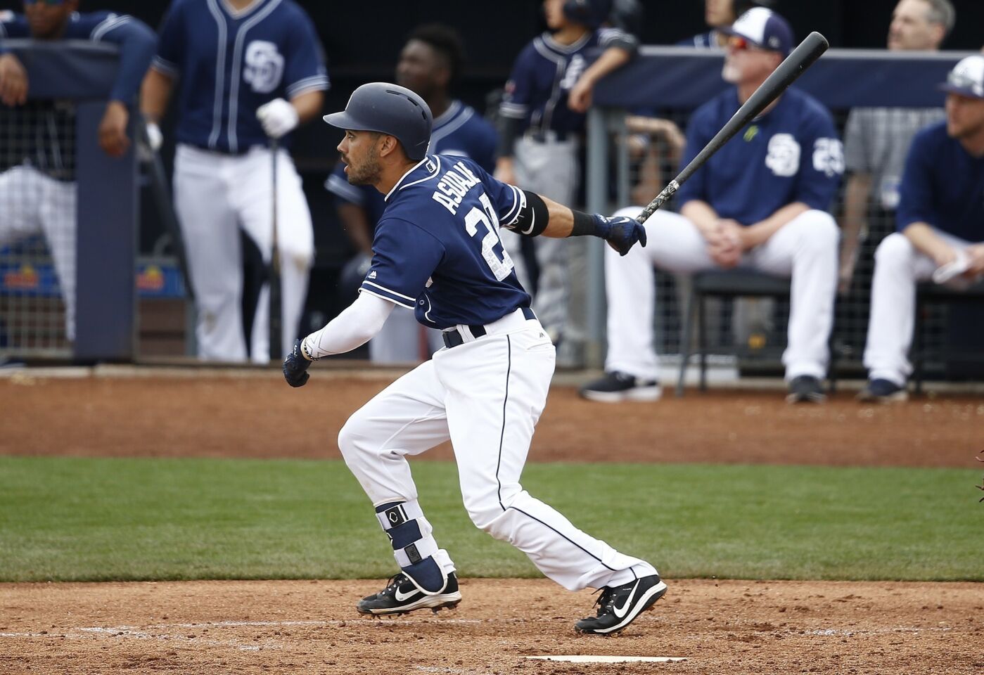 The 26-year-old Asuaje is tied with outfielder Jose Pirela for the team lead this spring with 14 hits, which includes six extra-base hits (two homers, two triples and two doubles. He is hitting .400/.421/.743 with 11 RBIs this spring.