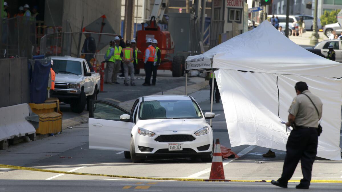 A construction worker died Thursday after plummeting from the Wilshire Grand construction site in downtown Los Angeles.