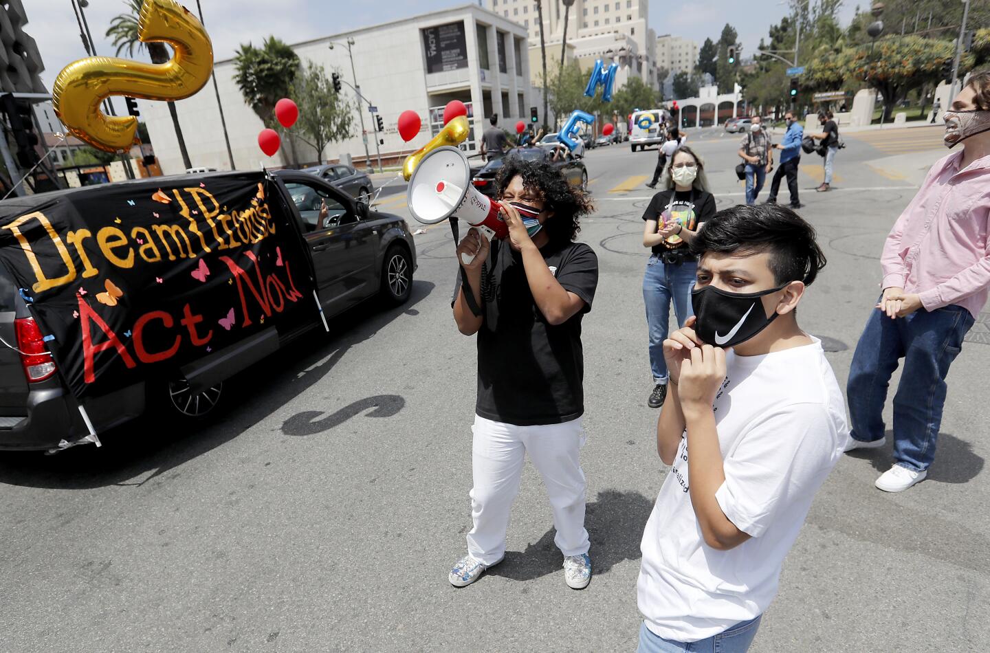 "Dreamers" and their supporters stage a celebratory car caravan around MacArthur Park in Los Angeles.