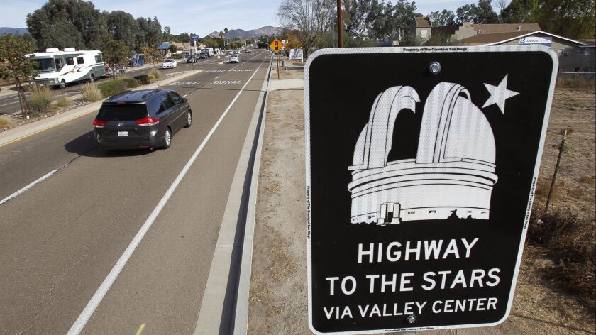 One of five recently installed signs in Valley Center commemorating the transport of a huge telescope mirror in 1947 has been stolen.