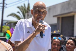 Kareem Abdul-Jabbar speaks at a ribbon-cutting ceremony for the newly named, "New Orleans Corridor." 