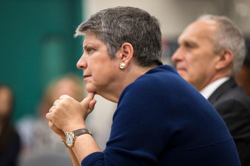 UC President Janet Napolitano during a meeting last April with newly admitted UC students: Why the silence about the outsourcing of IT jobs?