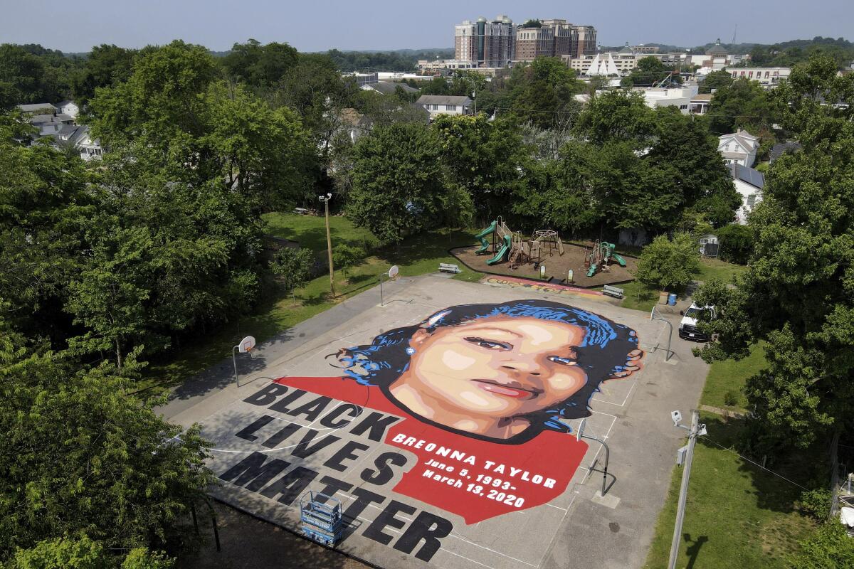 A ground mural depicts Breonna Taylor at Chambers Park in Annapolis, Md.