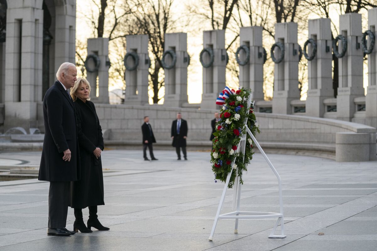 President Joe Biden and first lady Jill Biden visit the National World War II Memorial 