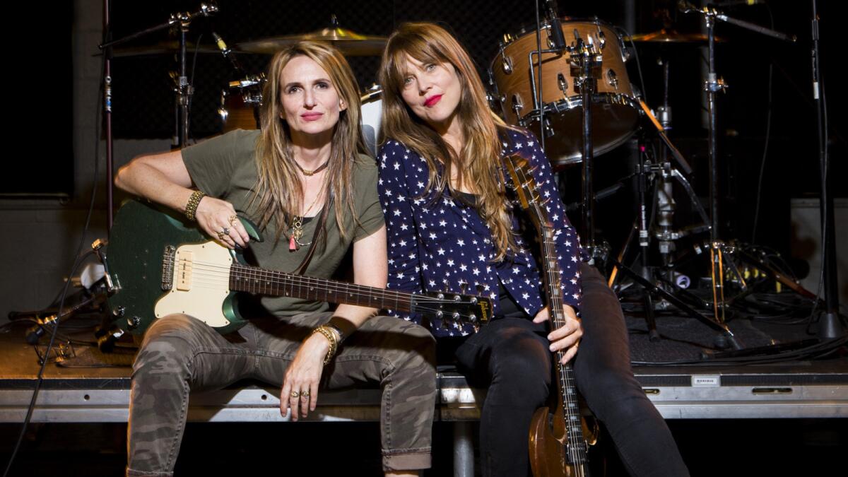 Nina Gordon, left and Louise Post of the band Veruca Salt are back together after 20 years and are photographed during a rehearsal n North Hollywood.