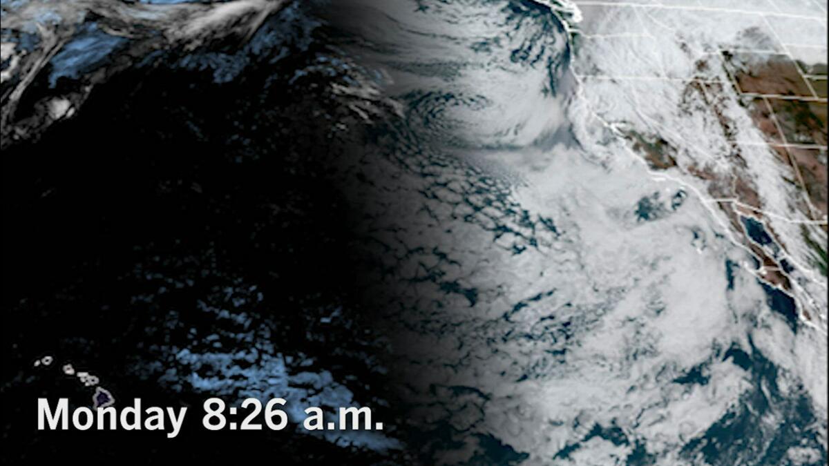 Satellite imagery of Hilary over Northern California on Monday at 8:26 a.m.