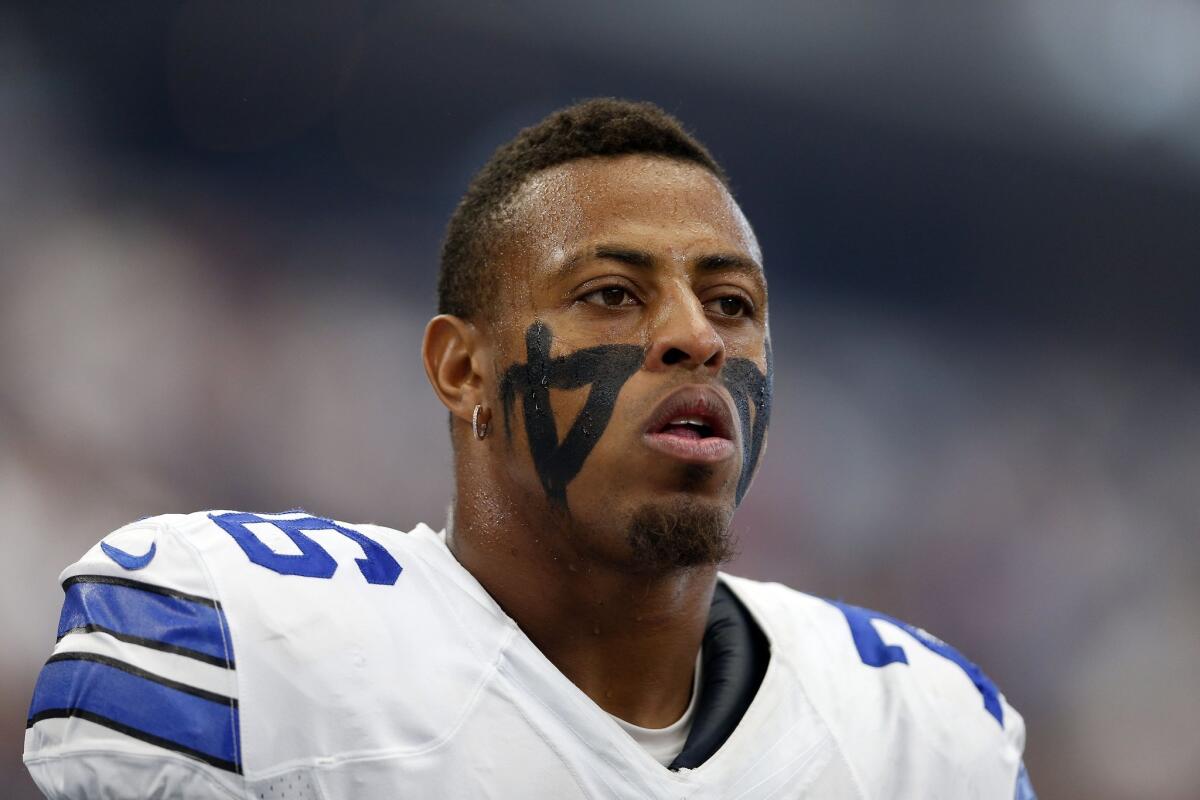 Dallas defensive end Greg Hardy prepares for a game against New England on Oct. 11.