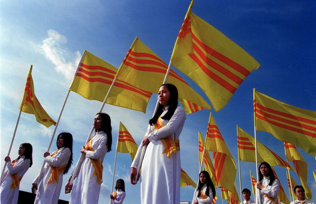 South Vietnamese flags are displayed during a 2001 Tet celebration in Westminster.