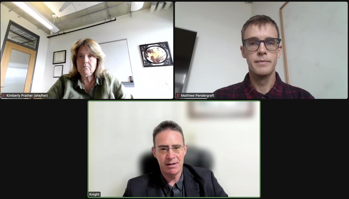 UC San Diego researchers Kimberly Prather, Matthew Pendergraft and Rob Knight (clockwise from top left)