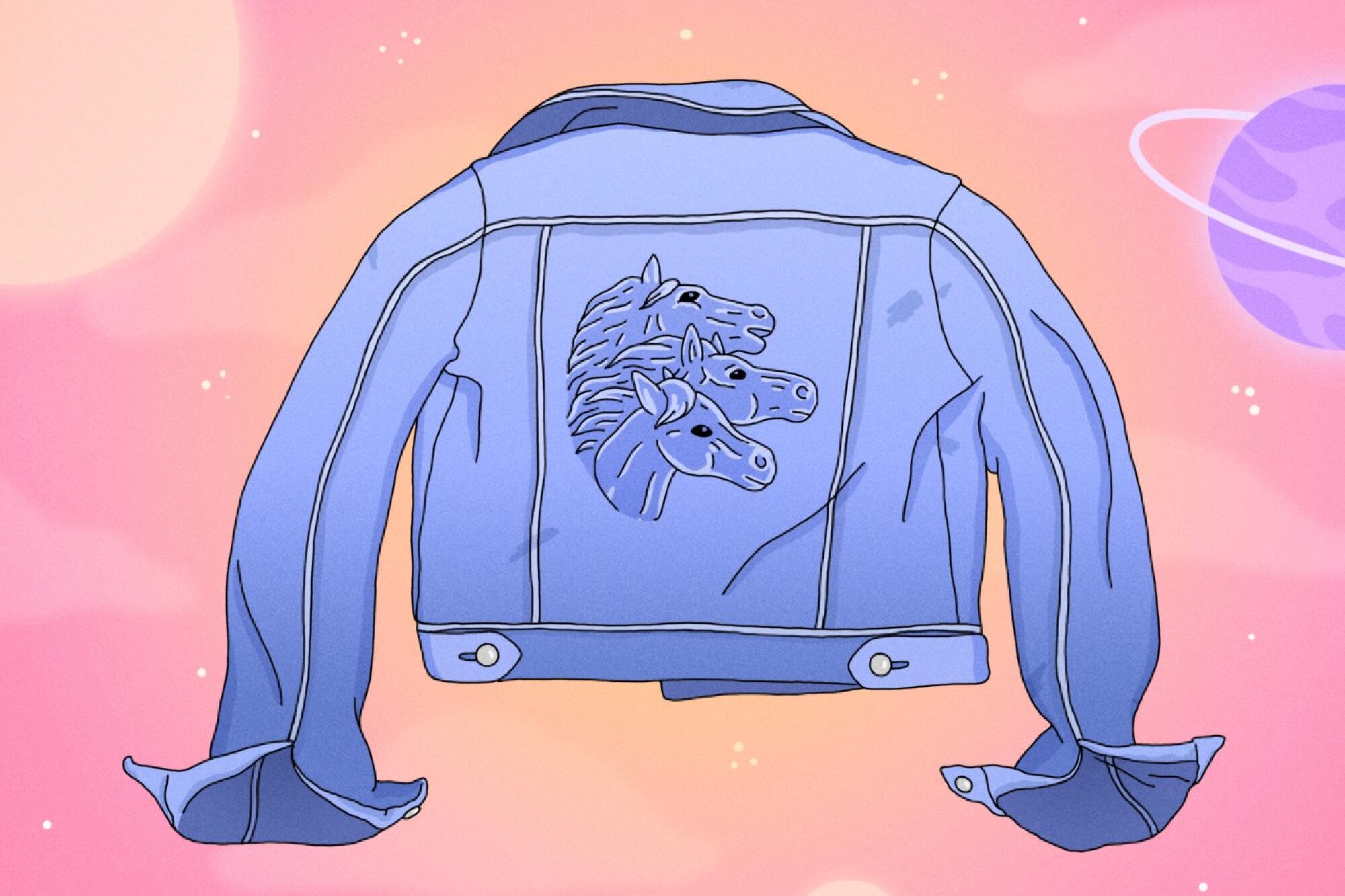 An illustration of writer Jade Chang's denim jacket.