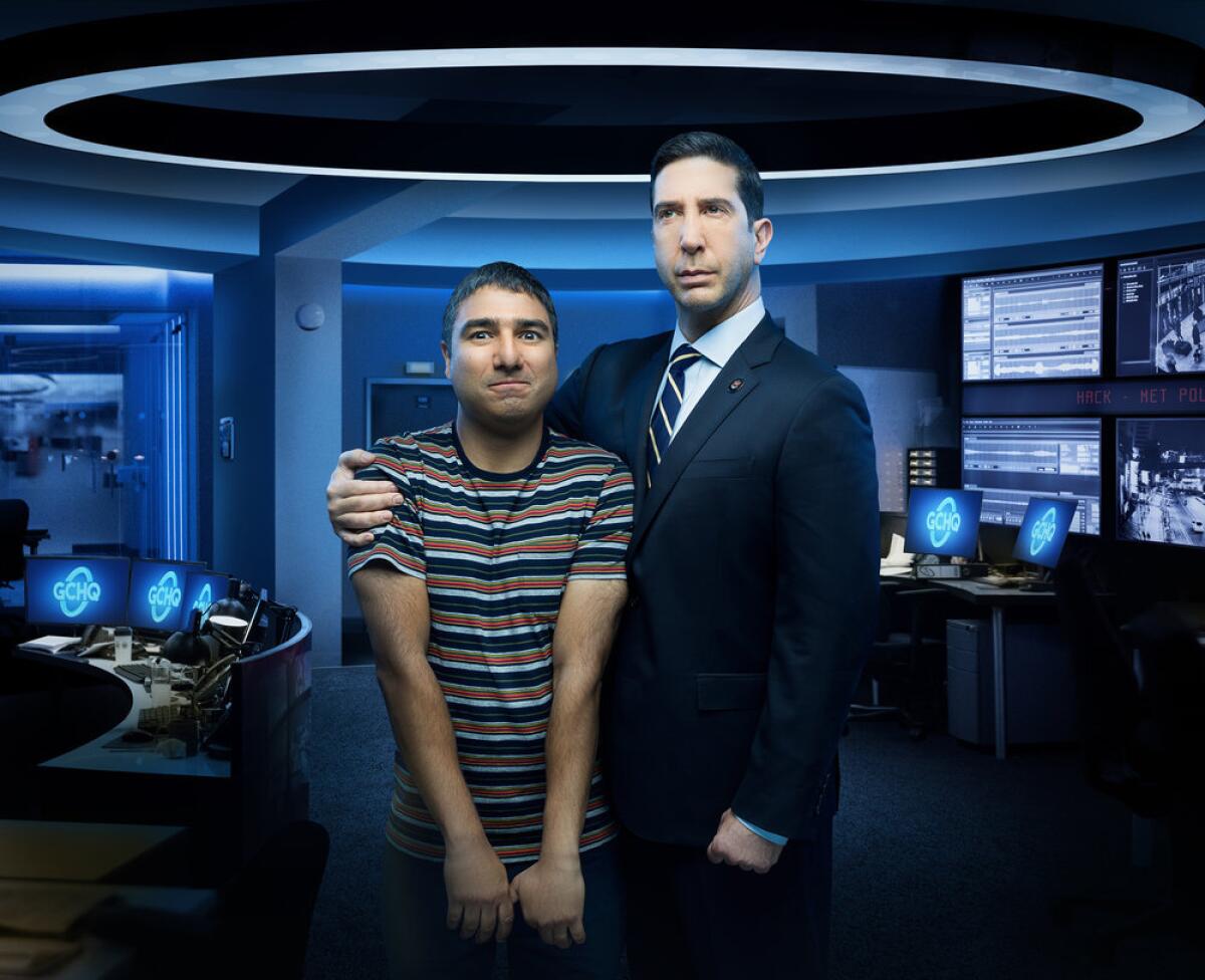 Peacock's "Intelligence" with Nick Mohammed, left, and David Schwimmer.