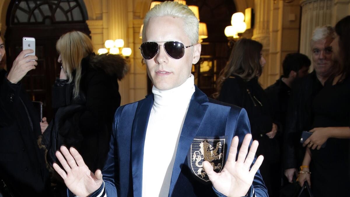 Jared Leto definitely made a fashion statement at Balmain's ready-to-wear show in Paris on Thursday.