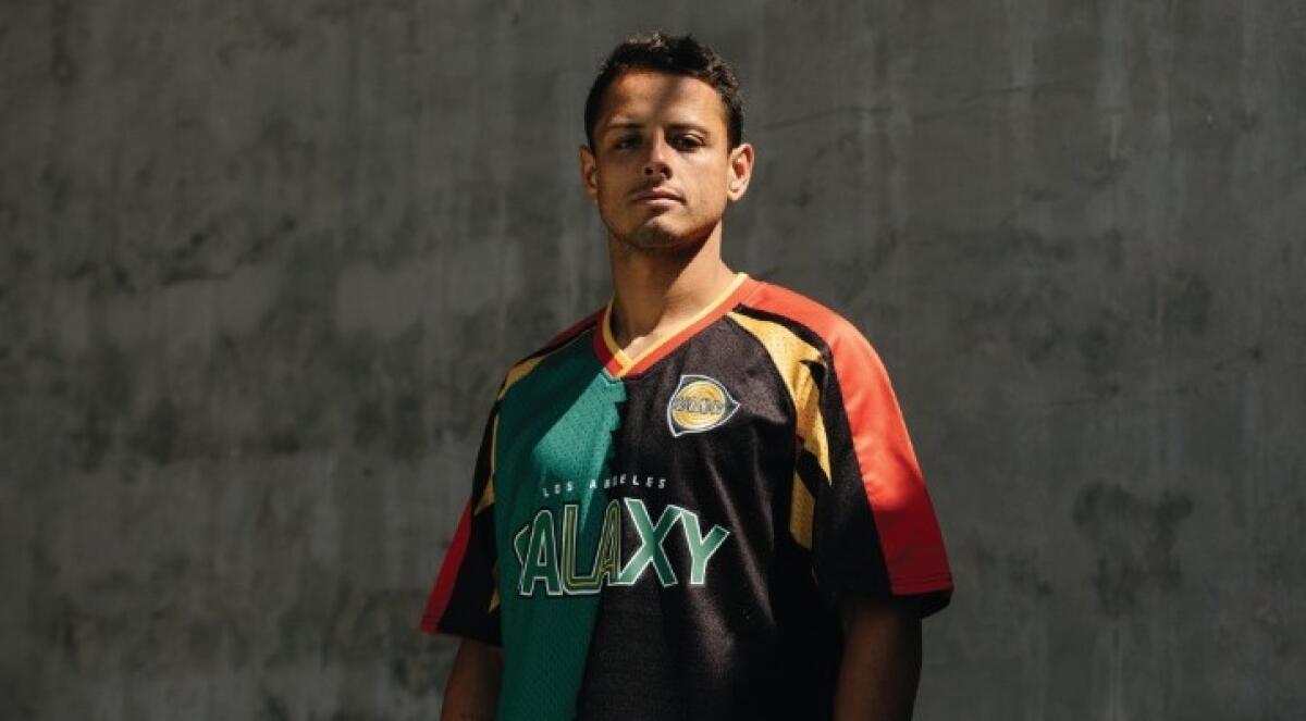 Javier “Chicharito” Hernández wearing one of the Galaxy's "Since '96" shirts.