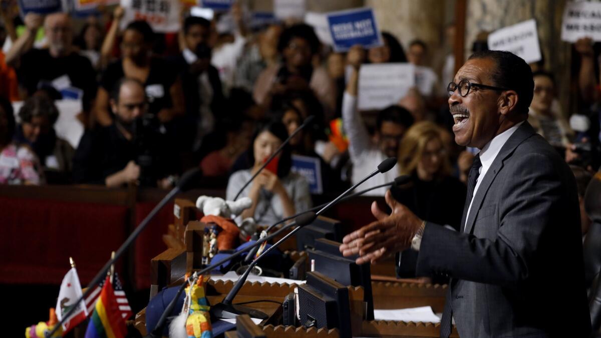 Los Angeles City Council President Herb J. Wesson speaks during a City Council meeting at City Hall.