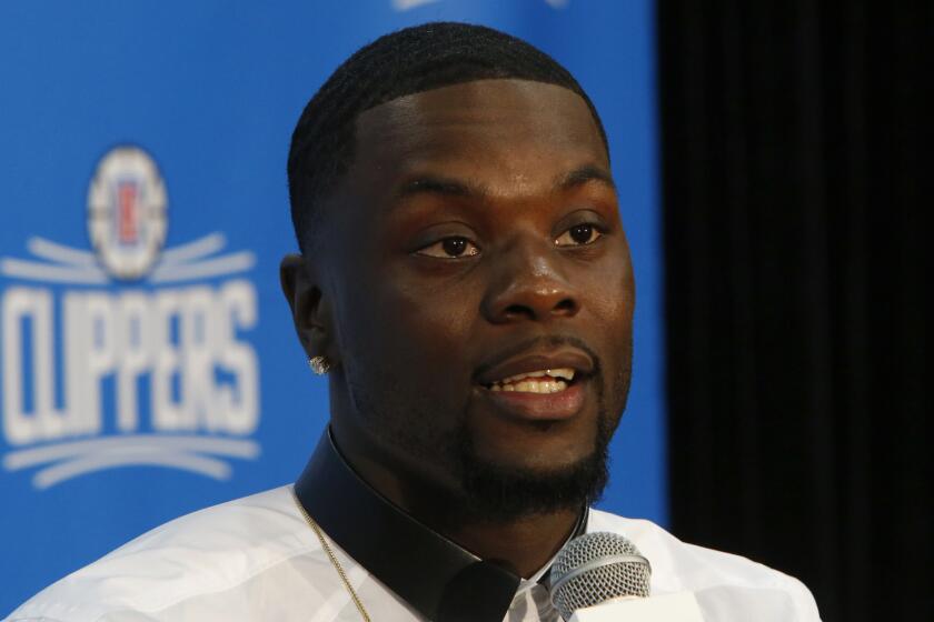 Clippers guard Lance Stephenson speaks at his introductory news conference in Playa Vista on June 18.