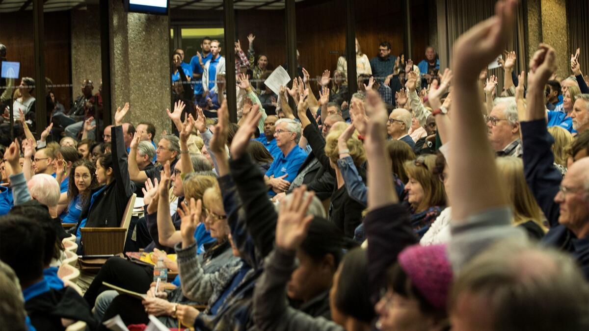Residents fill every seat in council chambers to voice their concerns about the safety of the Torrance refinery during a City Council meeting Tuesday night.