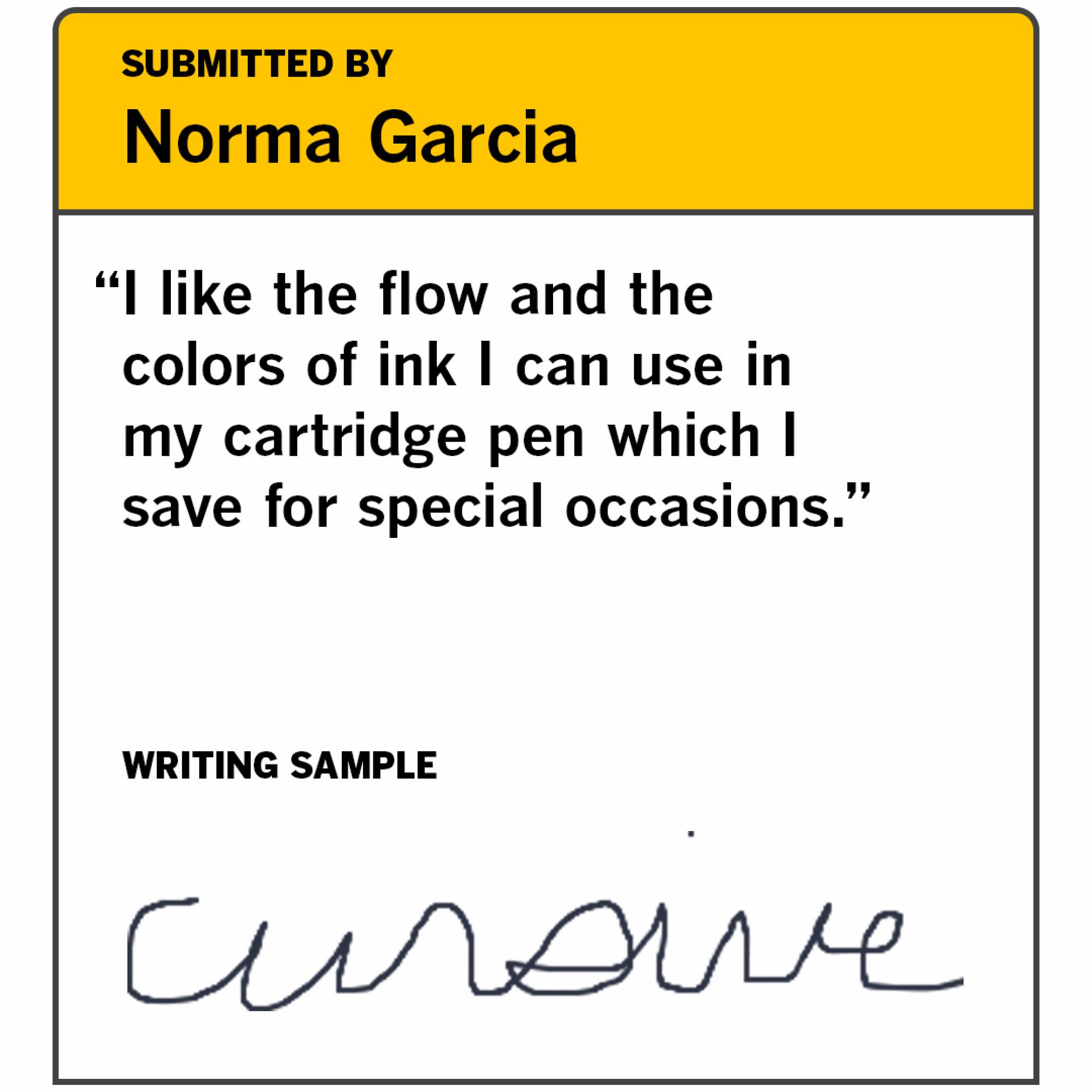 Cursive writing example from Norma Garcia