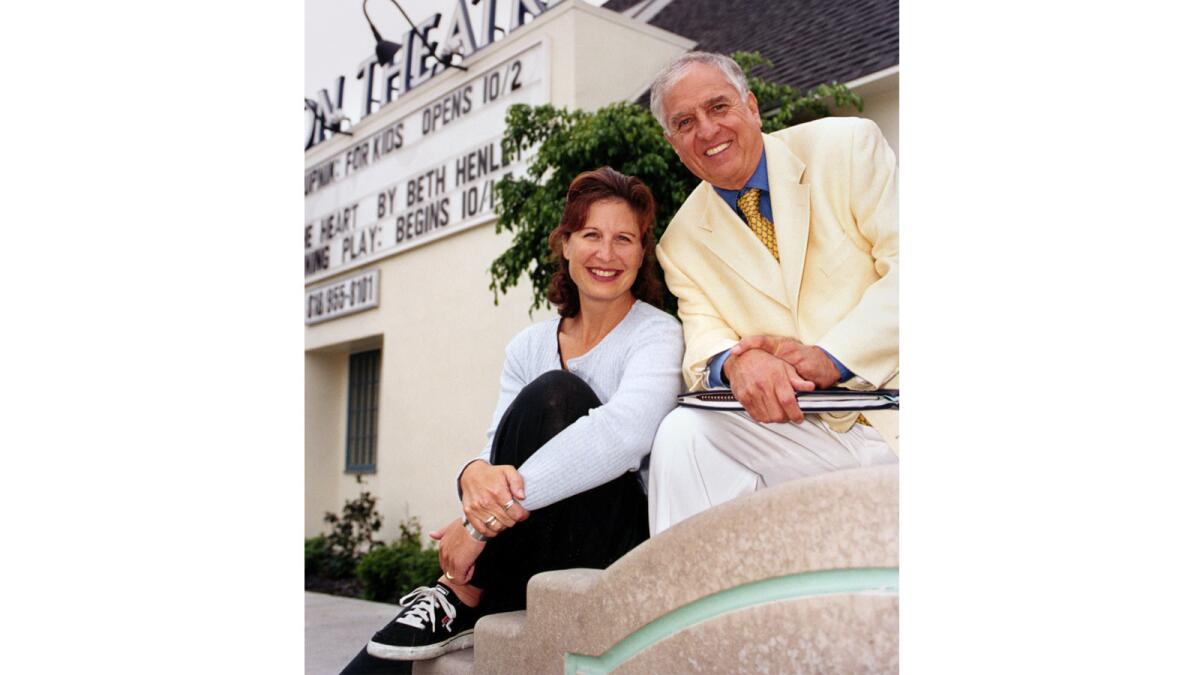 Gary Marshall, at right, is the owner of the Falcon Theatre in Burbank and Meryl Friedman, left, is the executive director of the theater.