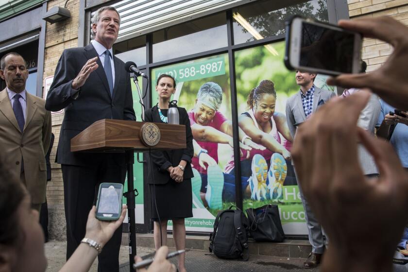 NEW YORK, NY - JUNE 20: New York City Mayor Bill de Blasio speaks to the press following a visit to the Cayuga Center in East Harlem, a facility currently accepting children separated from their families at the southern border, June 20, 2018 in New York City. According to Mayor de Blasio, the center is holding over 230 children who were separated from their families while crossing. On Tuesday, New York Governor Andrew Cuomo said he plans to sue the federal government over their policy of separating immigrant children from their parents at the U.S.-Mexico border, as hundreds of children separated from family have ended up in facilities in New York State. (Photo by Drew Angerer/Getty Images) ** OUTS - ELSENT, FPG, CM - OUTS * NM, PH, VA if sourced by CT, LA or MoD **