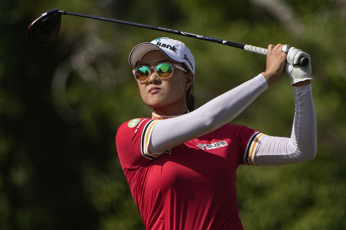 Minjee Lee hits off the 15th tee in the U.S. Women's Open on June 4, 2022.