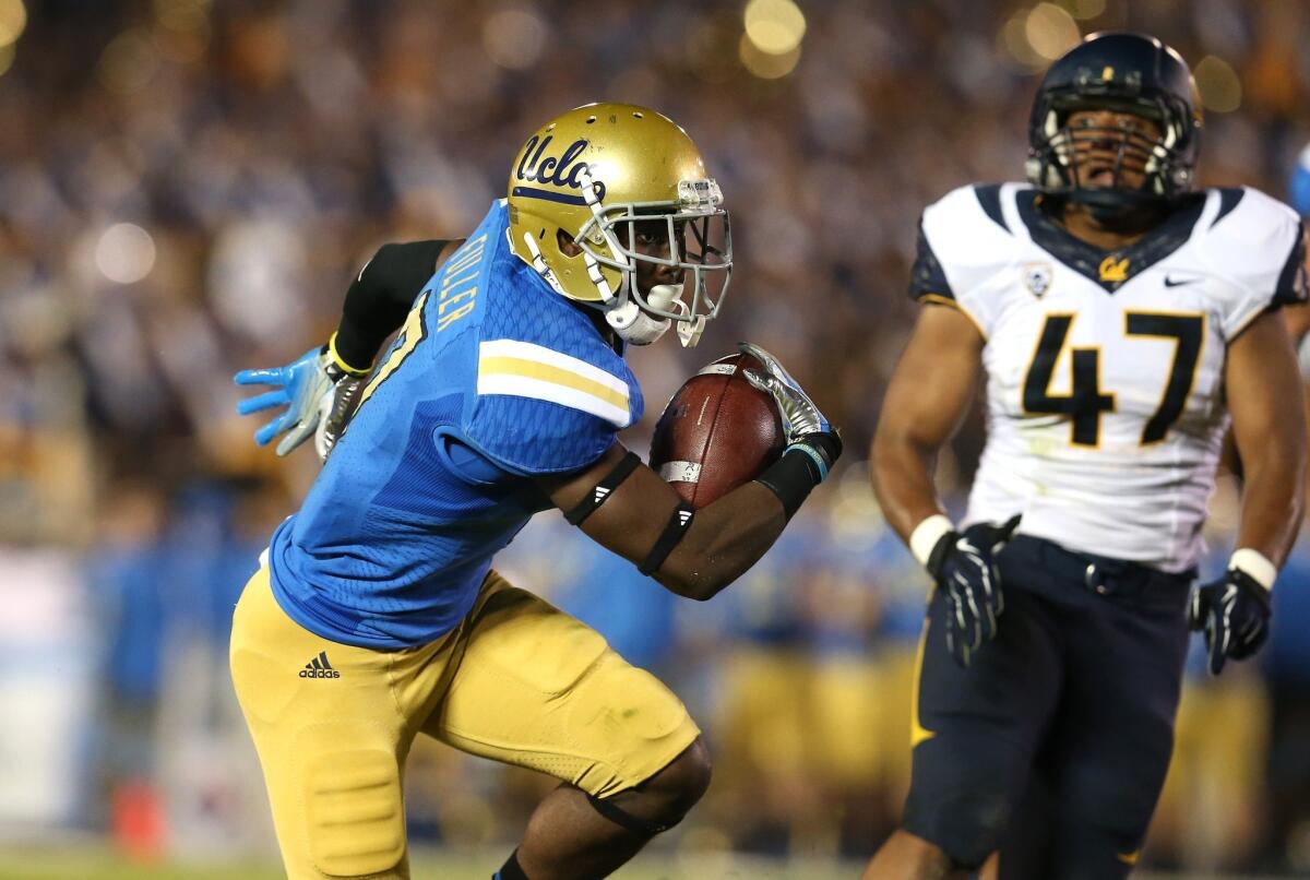 UCLA wide receiver Devin Fuller sprints to the end zone for a touchdown against California.