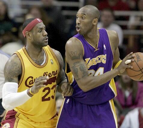 LeBron James guarding Kobe Bryant