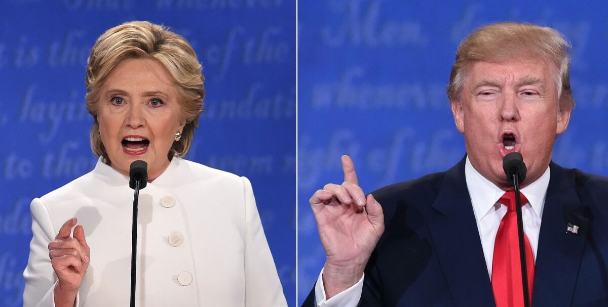 Hillary Clinton and Donald Trump during a debate in 2016. Trump has accused Democrats of colluding with Russia.