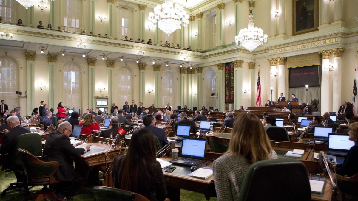 California lawmakers, seen here in 2018, will not consider legislation to limit the size of contributions to candidate-controlled ballot measure committees after the bill was killed in a state Senate committee last month.