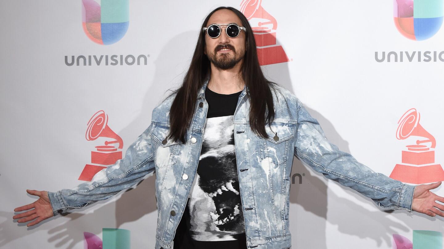 Grammy-nominated producer, DJ and fashion label owner Steve Aoki poses in the media room during the 18th annual Latin Grammy Awards in Las Vegas on Nov. 16, 2017.