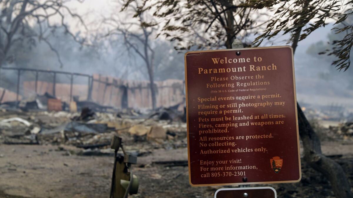 Paramount Ranch, which features a frontier town set that has appeared in numerous movies and television shows, was decimated by the Woolsey fire in Agoura Hills, Calif.