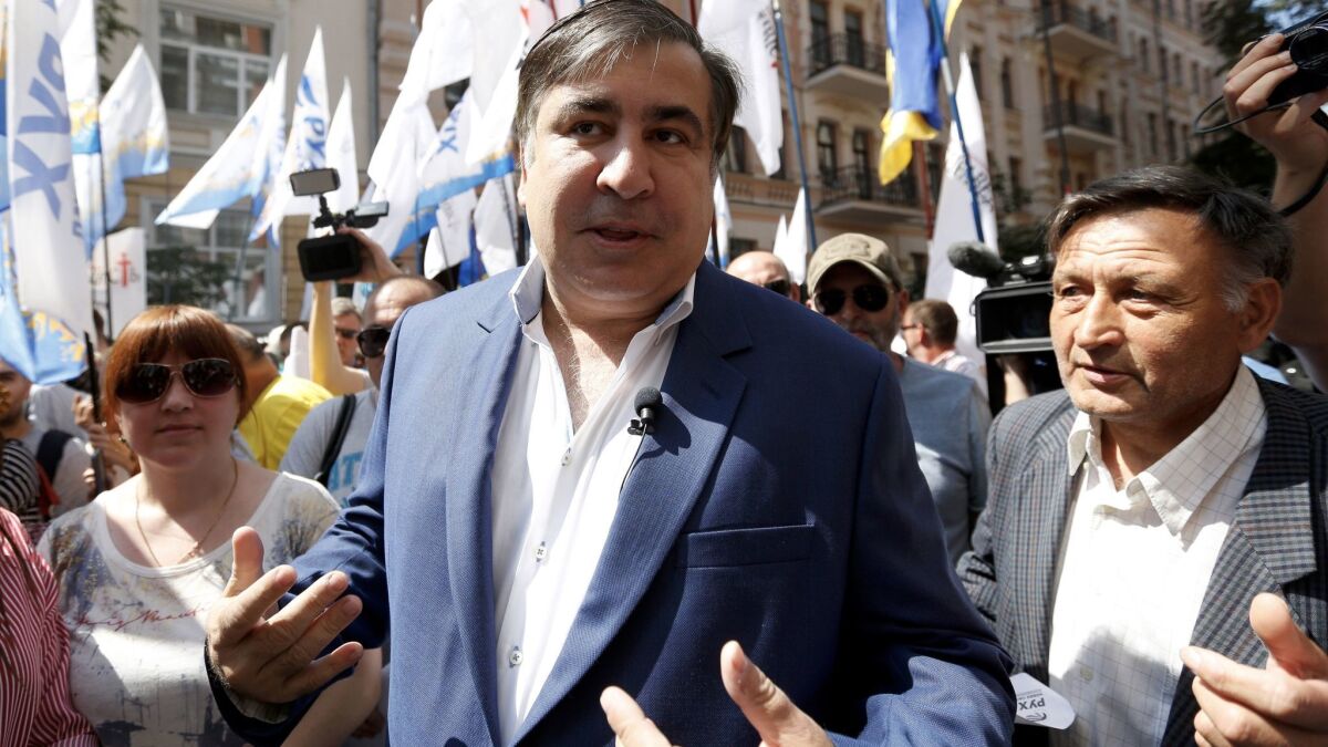 Former Georgian President Mikheil Saakashvili at a rally near the Justice Ministry in Kiev, Ukraine, in May.