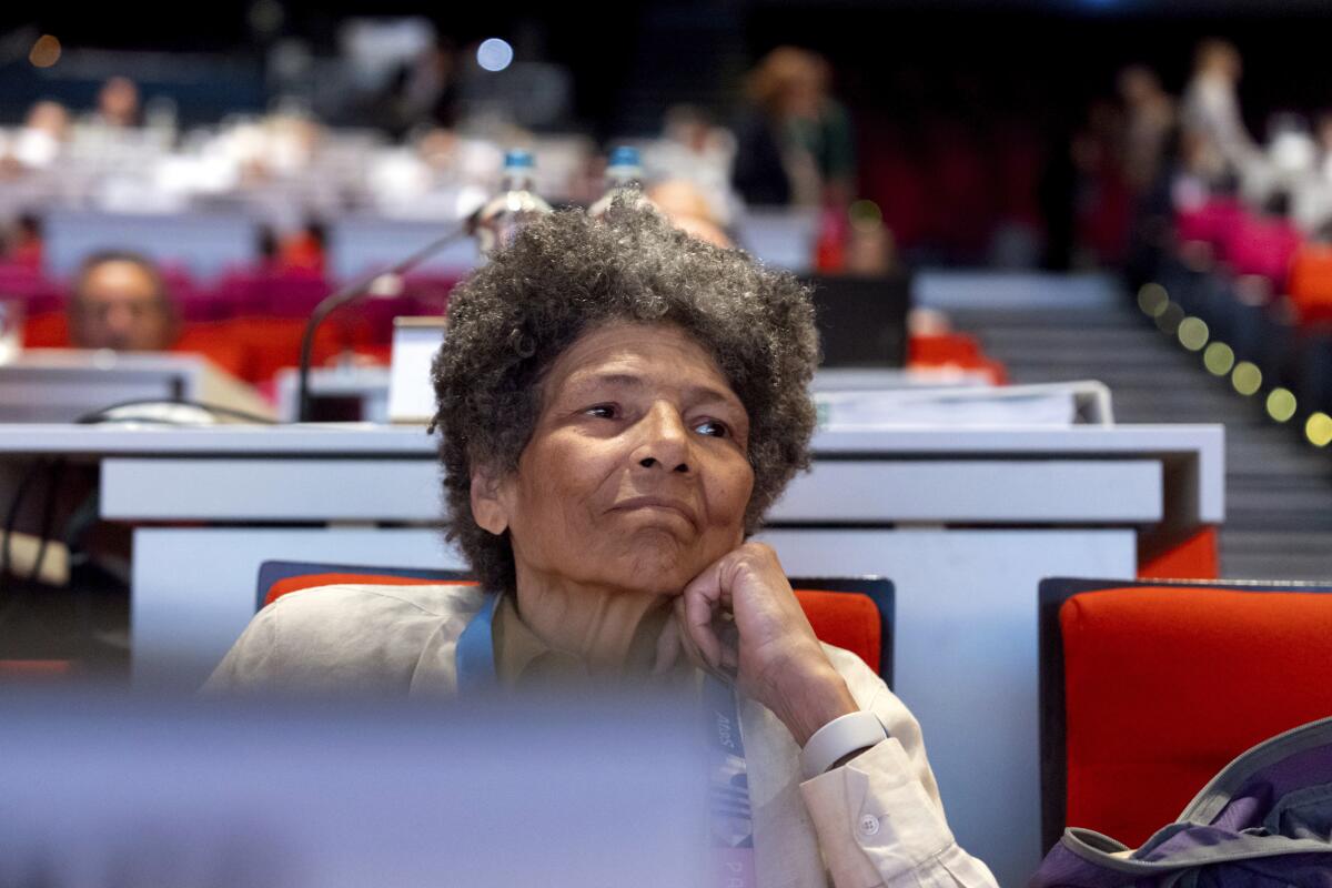 Anita DeFrantz attends the start of the 142nd IOC session at the 2024 Summer Olympics in Paris.