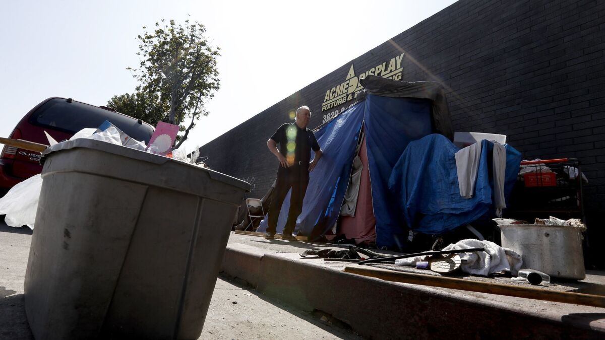 Mitch Blumenfeld, who owns a South L.A. retail display company, said he's been unable to dislodge people living on the sidewalks near his business.