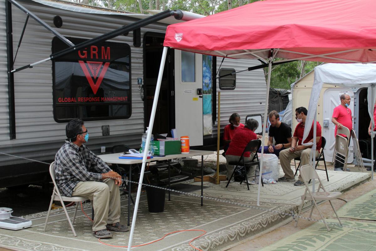 Global Response Management, a Florida-based aid group, provides health and other services to the 2,000 residents of the migrant camp in Matamoros, Mexico, alongside the Rio Grande.