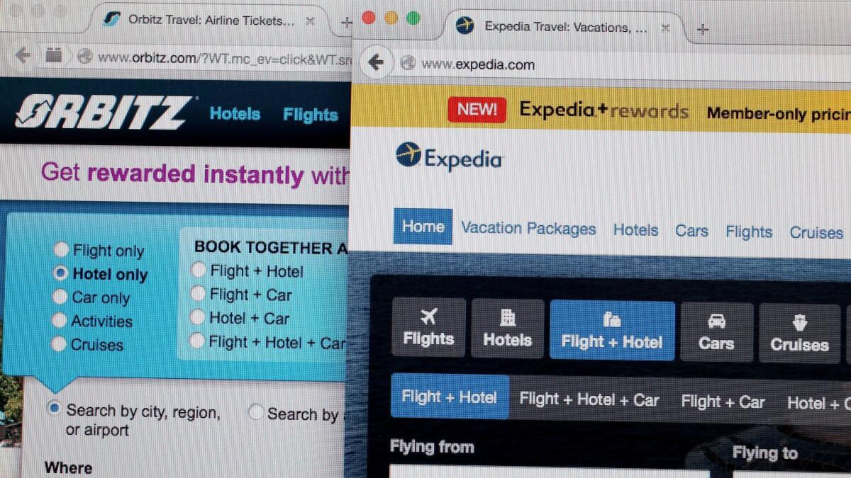 Expedia, which owns Orbitz, is accused of conspiring with the biggest U.S. hotel chains to suppress competition in online travel booking.