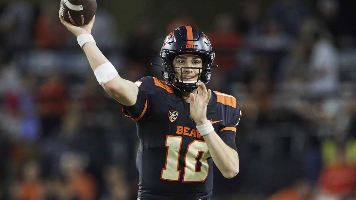 Oregon State quarterback Chance Nolan throws a pass against Montana State on Sept. 17.