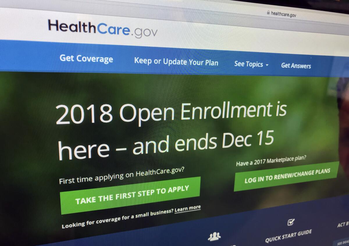 The federal government's online marketplace for Obamacare policies, HealthCare.gov, is shown on Dec. 15, 2017.